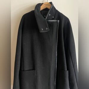 Madewell City Grid Coat Black Wool Leather size 0